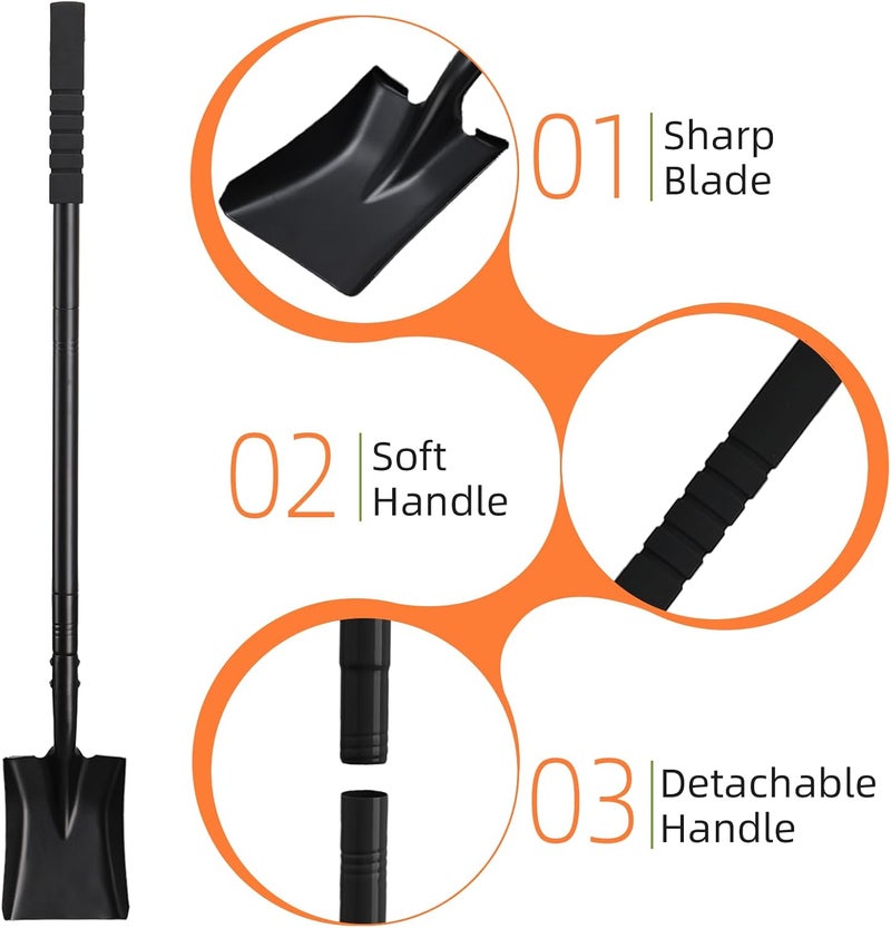 TwinkleTool Small Square Shovel for Digging with Metal Handle, 43.3 Inch Heavy Duty Small Shovel, Trench Shovels Ideal for Digging Gardening Trenching Camping Planting Transferring, Black - Image 4
